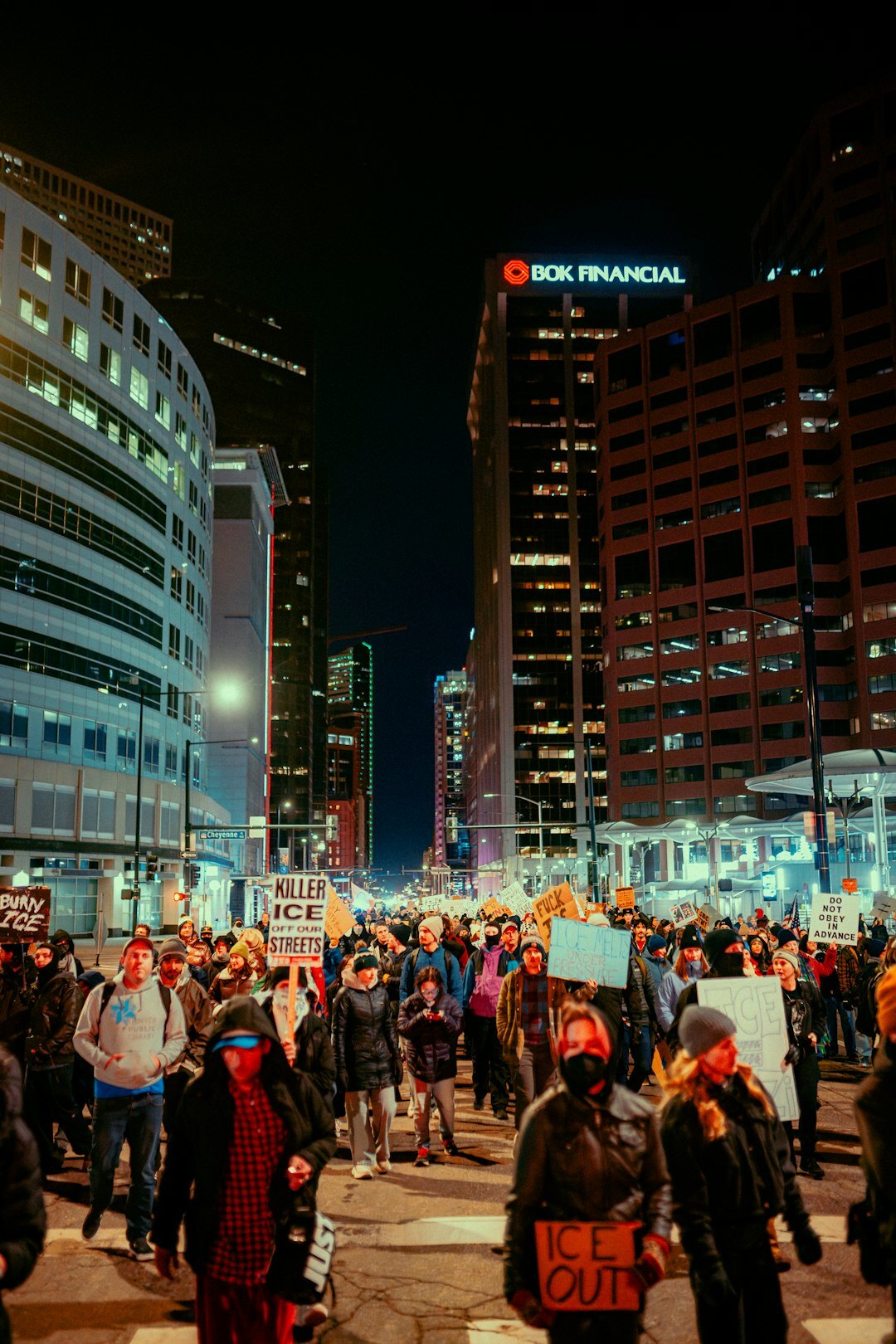 crowd protesting in city